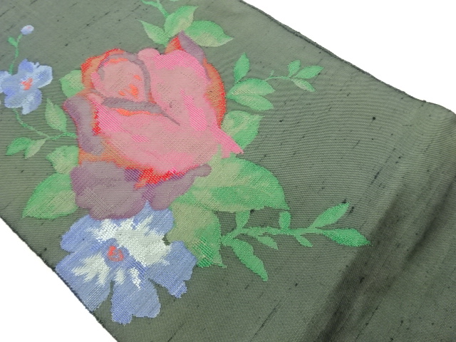 JAPANESE NAGOYA OBI / TSUMUGI / WOVEN FLORAL PLANTS